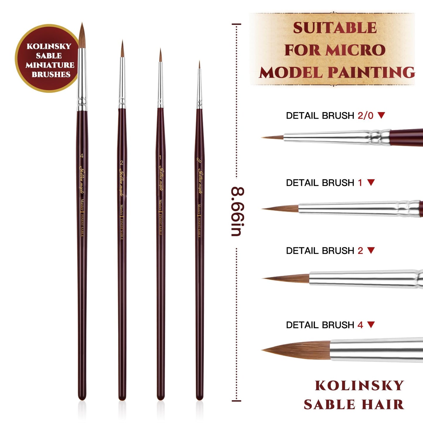 Golden Maple Master I: 7PCS Kolinsky Sable & Goat Hair Miniature Paint Brush Set