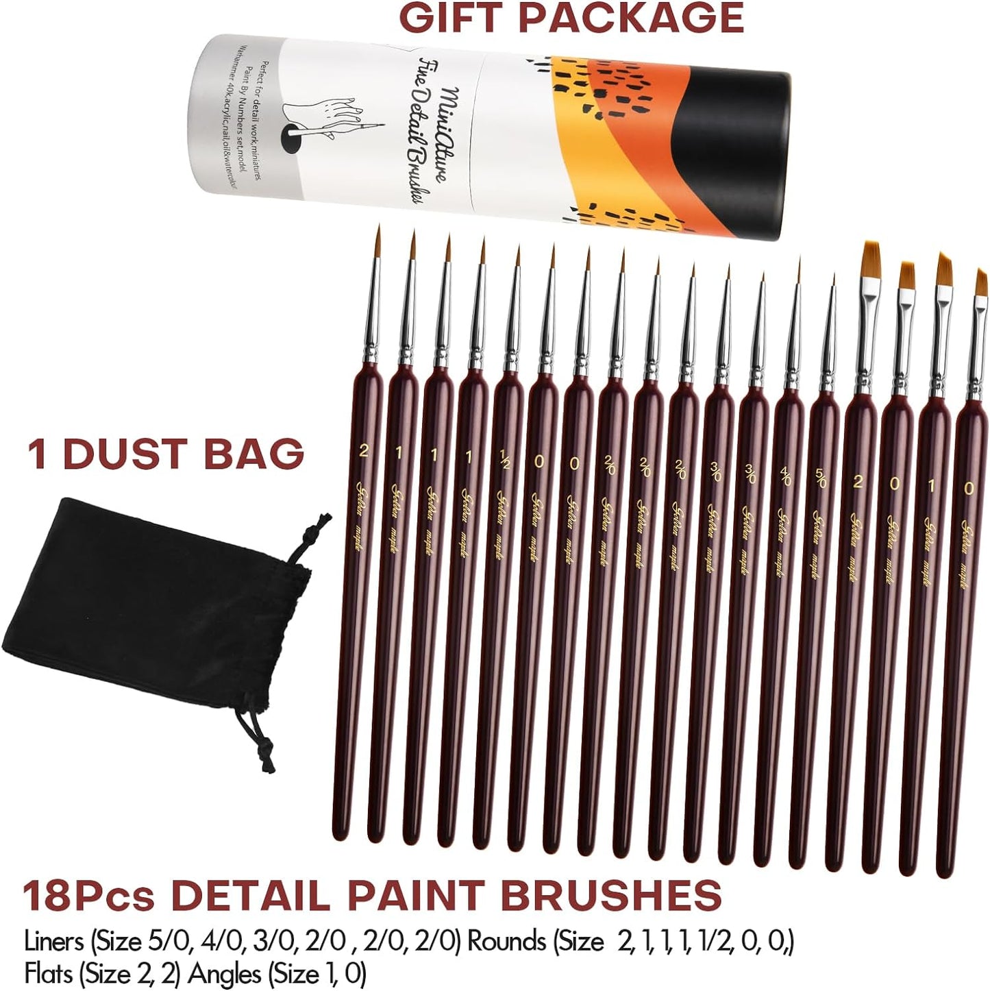 Golden Maple 18PCS Professional Miniature painting Kit Fine detail brushes for acrylics, oils, watercolors & Paint by Number,Citadel,Figurine,3D Model