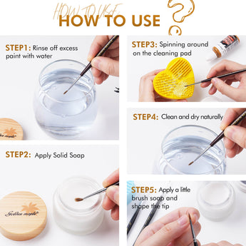 Steps for using brush cleaning soap.