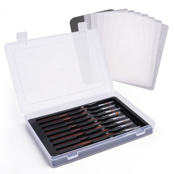 Wet Palette Kit includes 9pcs Miniature Detail Miniature Brush Set in a clear travel case with sponges & wet papers.