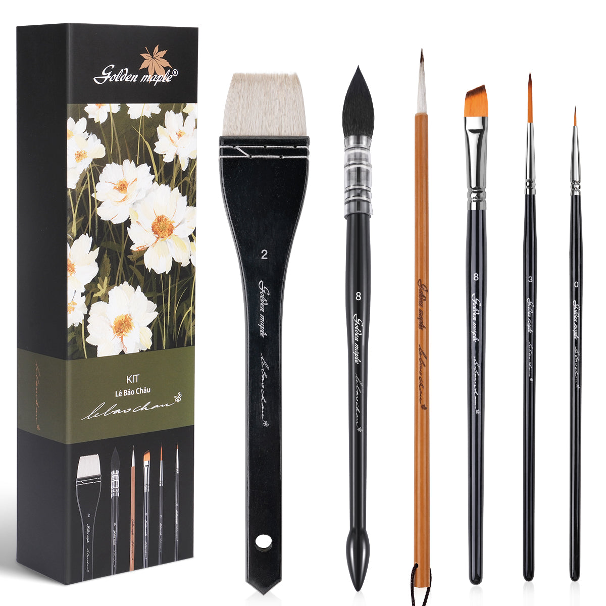 Golden Maple & Le Bao Chau 6PCS Professional Watercolor Gouache Brush Set