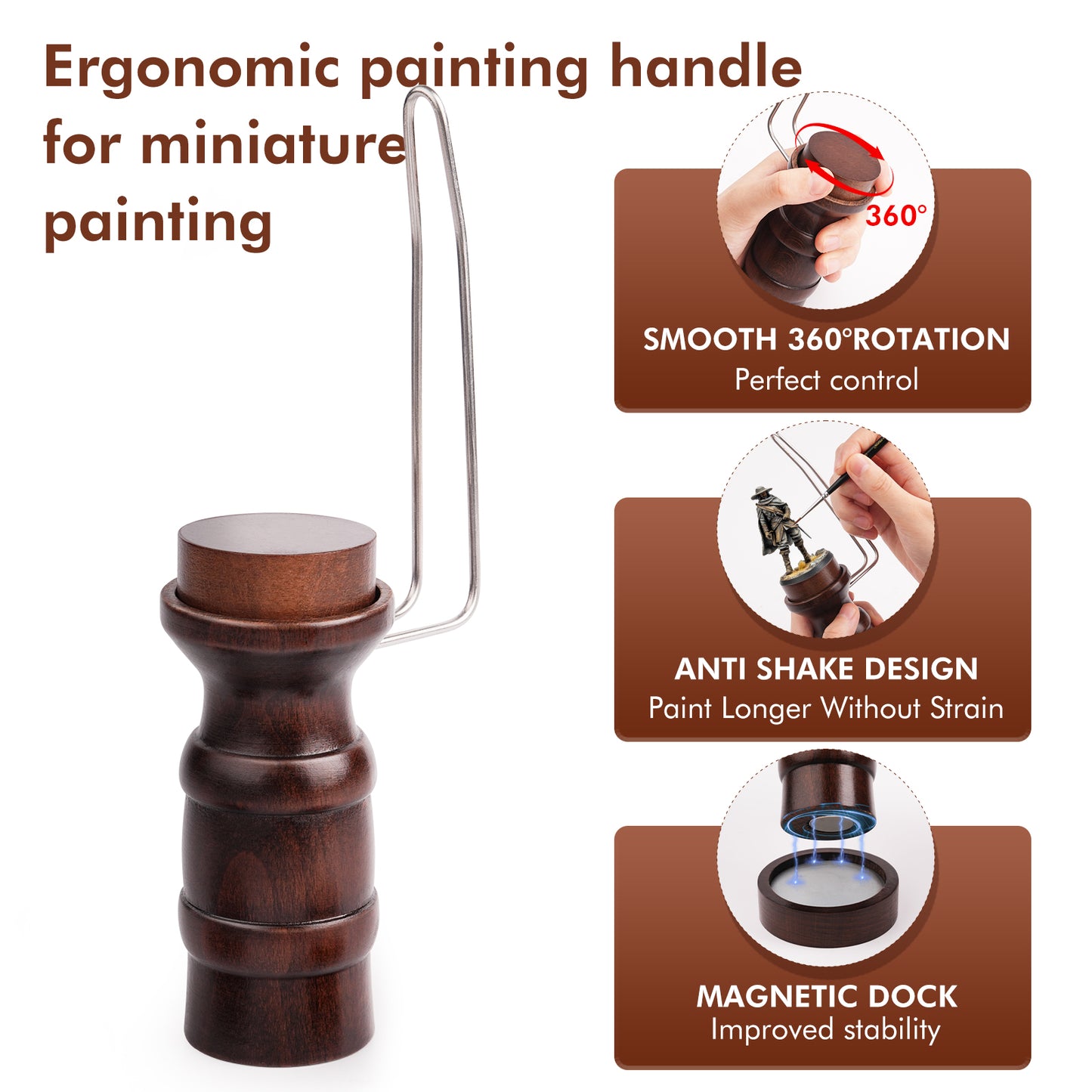 Golden Maple Miniature Painting Holder, Painting Handle for Miniautres Compatible with DND Miniatures, Scale Model, Fantasy Figurines kit for Detailing Army