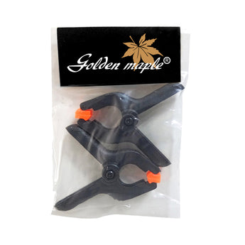 Pack of 2 Golden Maple spring clamps in retail packaging, essential tools for model making and hobby projects.