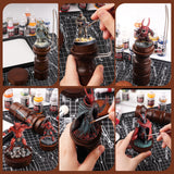 Collage of model painters using the ergonomic handle to paint various miniatures, showcasing precision and stability.