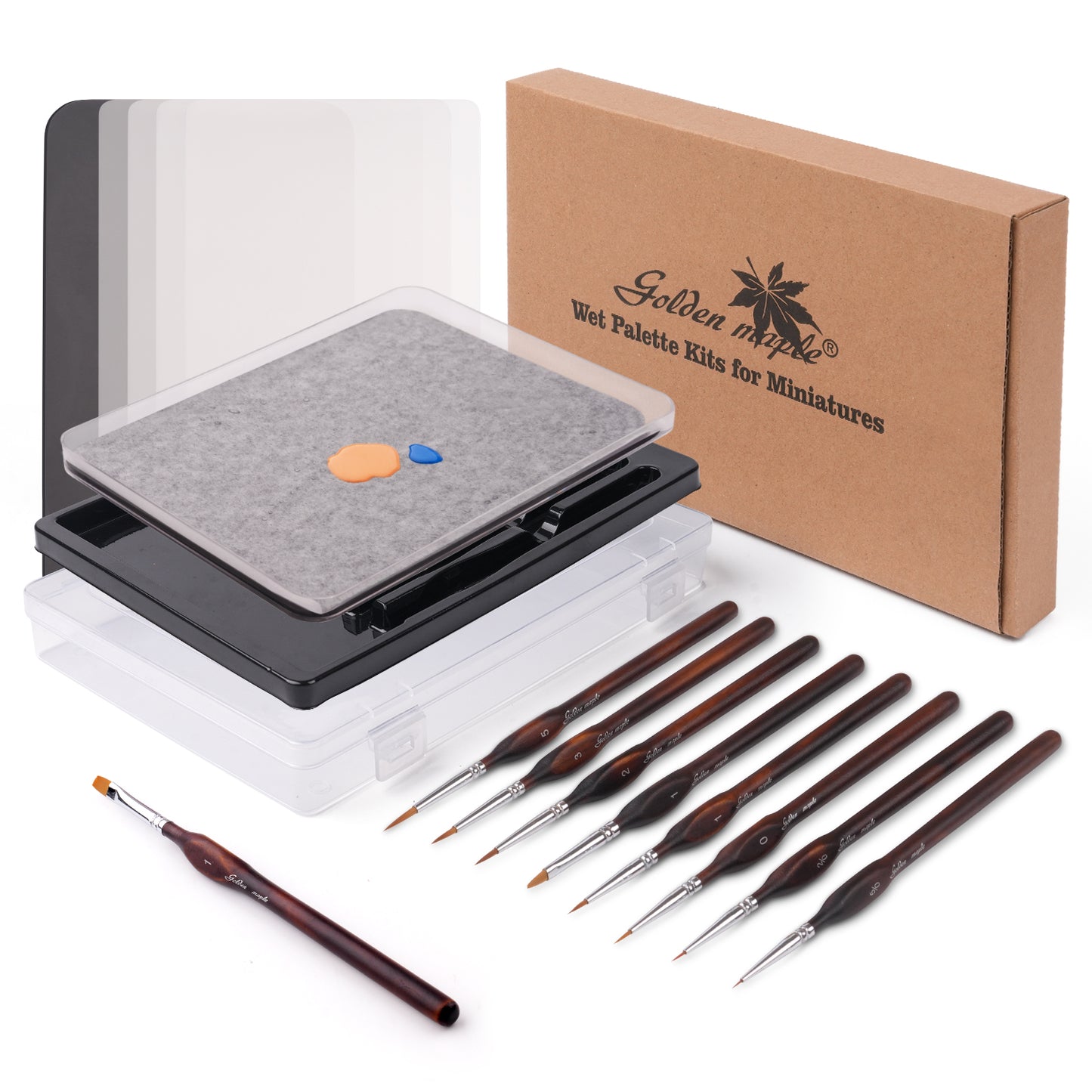 Wet Pallets for Painting Miniatures - Stay Wet Palette for Acrylic Painting Kit with 9PCS Miniature Paint Brushes, 50PCS Pallet Paper, 2PCS Sponge, 1PC Brush Holder, 1PC Sponge Tray