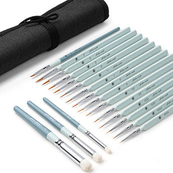 Golden Maple 18pc Synthetic Nylon Detail & Wool Dry Brushes Set with Travel Brush Roll for Miniature painting.