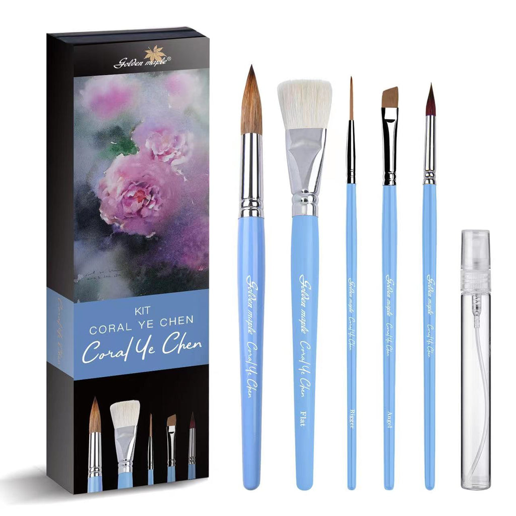 Goldenmaple & Coral Ye 6pcs Professional Watercolor Mixing Brush Set ( Coral-set )