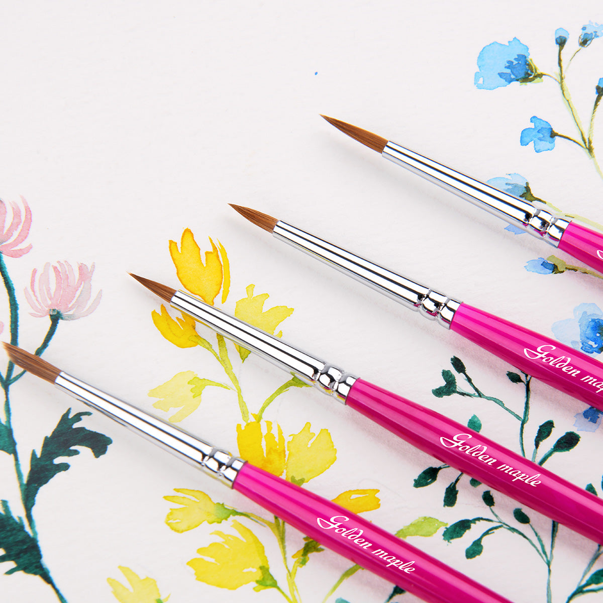 4PCS Rose Red Kolinsky Detail Brush Set Fine Round Point Shaped Oblique Shaped Painting Brushes For Watercolor Miniature Painting