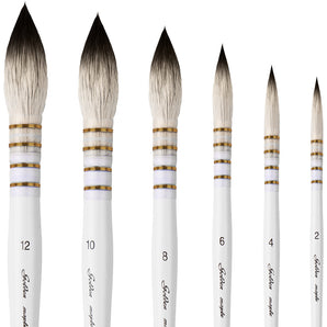 6pcs GoldenMaple Natural Hair Mop Paintbrush set with sable hair from size 2 to 12.