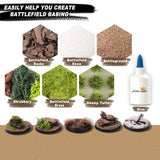 A battlefield scene built using battlefield rocks, battlefield snow, battleground terrain, shrubbery, battlefield grass, and swamp tufts.
