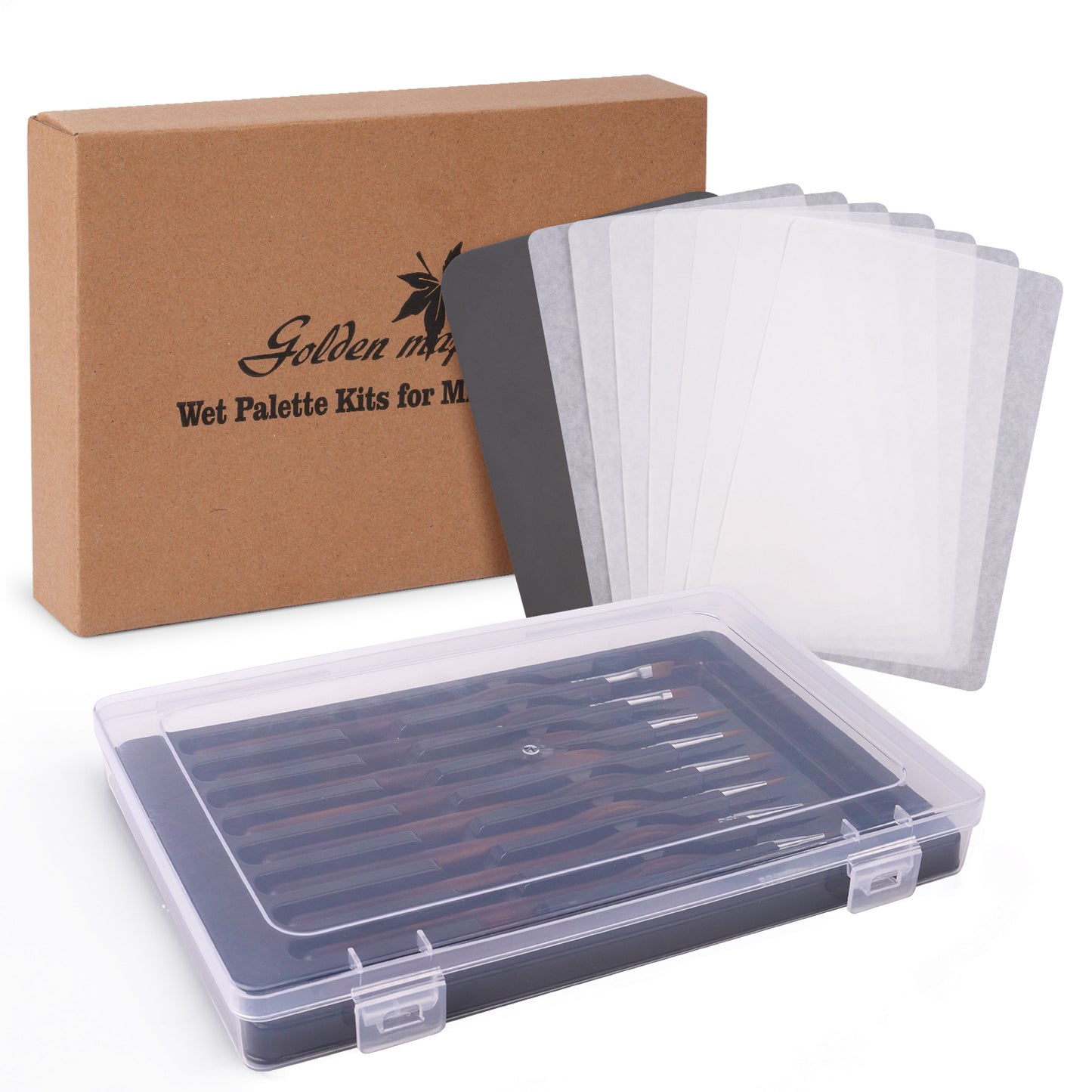 Wet Pallets for Painting Miniatures - Stay Wet Palette for Acrylic Painting Kit with 9PCS Miniature Paint Brushes, 50PCS Pallet Paper, 2PCS Sponge, 1PC Brush Holder, 1PC Sponge Tray