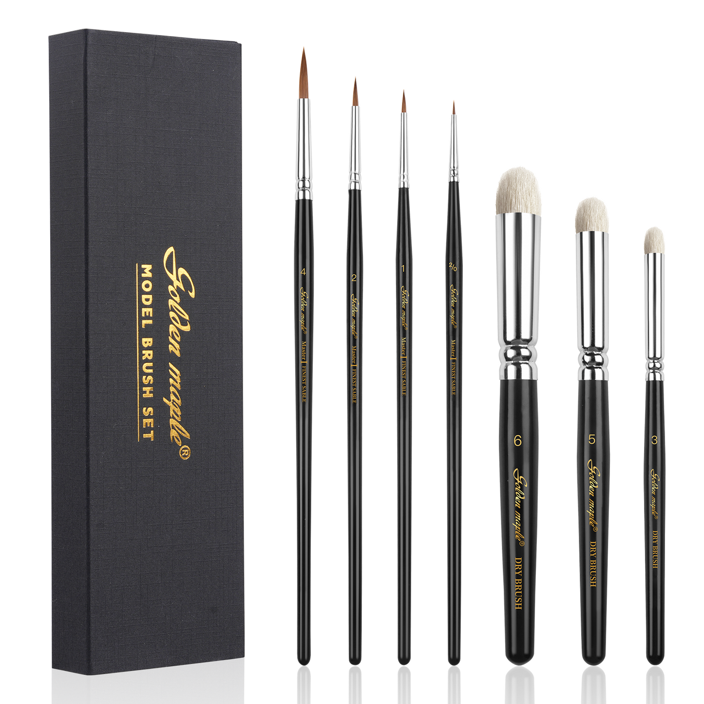 Golden Maple Master I: 7PCS Kolinsky Sable & Goat Hair Miniature Paint Brush Set