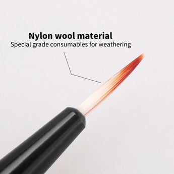 Close-up of a weathering brush tip made from nylon wool material, special grade consumables for model detailing.