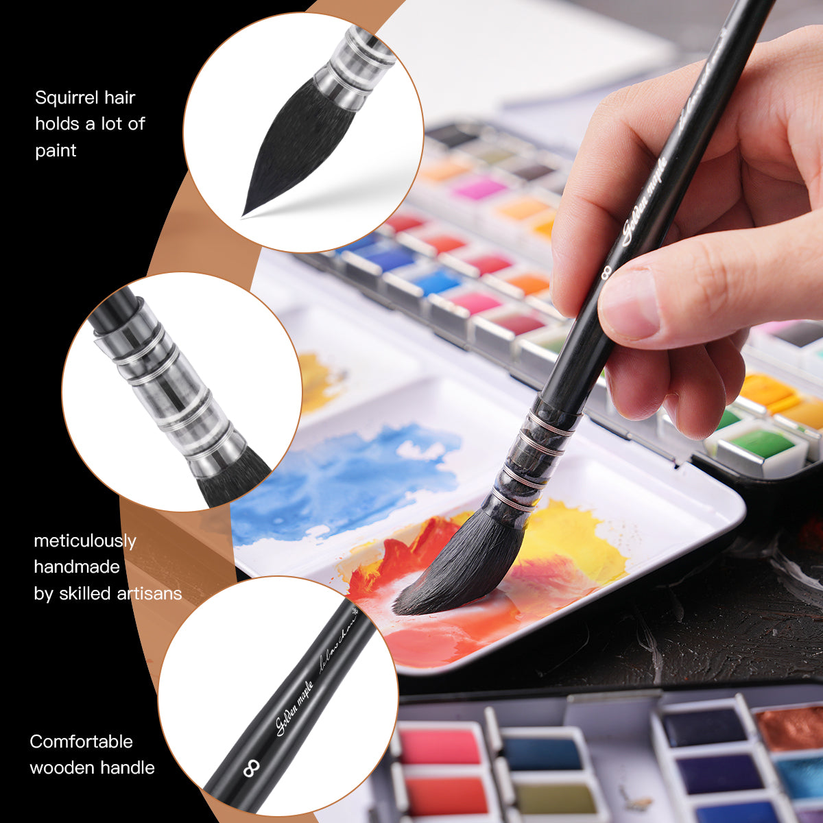 Golden Maple & Le Bao Chau 6PCS Professional Watercolor Gouache Brush Set