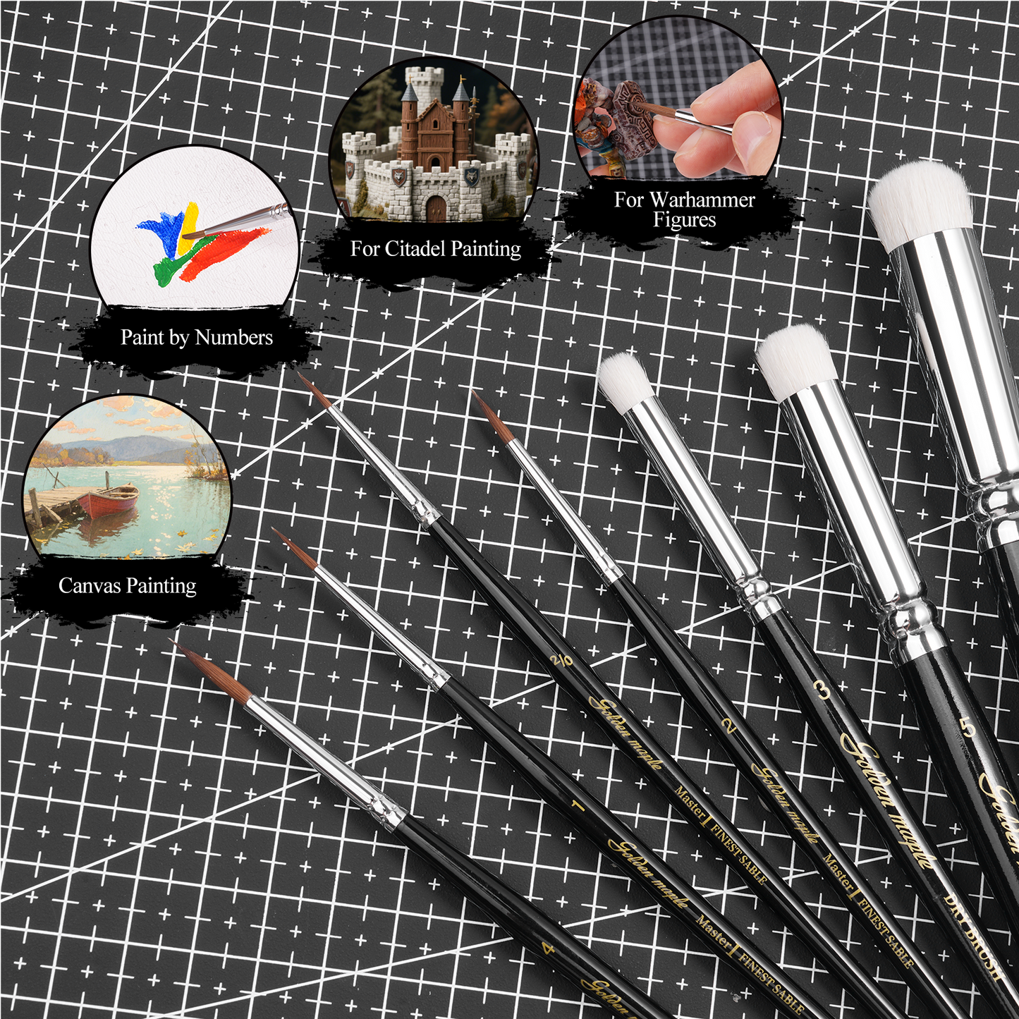 Golden Maple Master I: 7PCS Kolinsky Sable & Goat Hair Miniature Paint Brush Set
