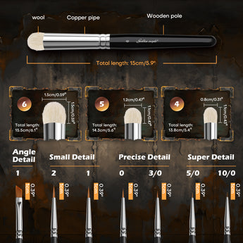 Golden Maple 10pcs Micro Detail Paint Brush Set with a full-size chart.