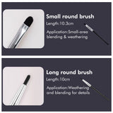 Detailed view of Golden Maple small round brush (blending, weathering) and long round brush (detailing, blending).