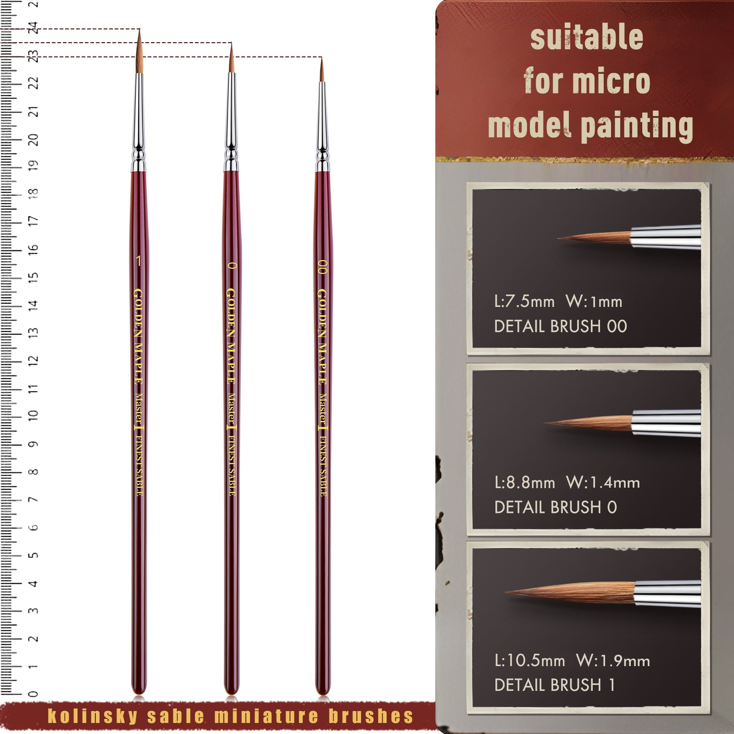 Golden Maple Master Ⅰ: 3PCS Kolinsky Sable Miniature Paint Brush Set