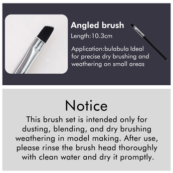 Golden Maple angled brush (dry brushing, weathering) and care instructions for model aging brushes.