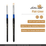 Flat-liner miniature dry brushes #1 and #3 with soft bristles for long sweeping strokes and broad drybrushing.