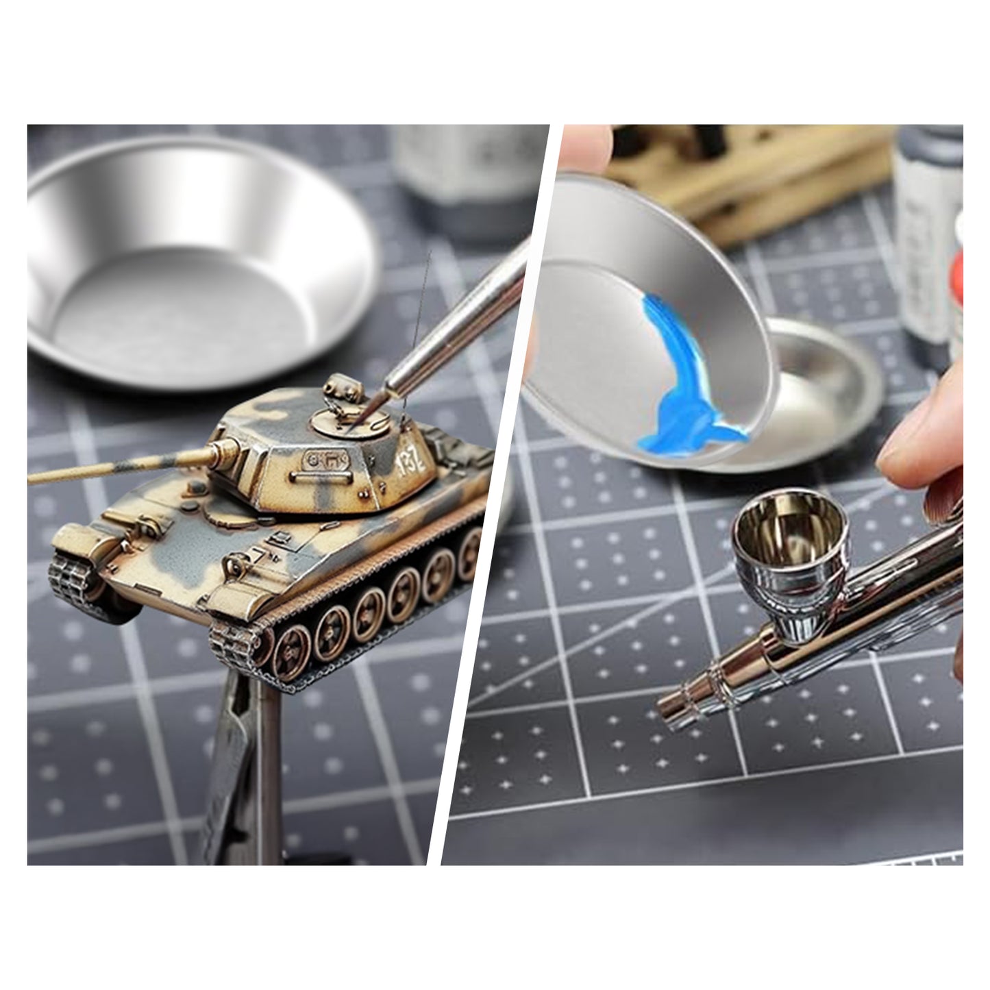 Golden Maple 2PCS Small Paint Tray Paint Mixing Palette 2PCS Metal Paint Stirrers and 2PCS Clear Plastic Droppers for DIY Art Craft, Airbrush Model Paints, Watercolors Small Round Mixing Palette Paint Tray, Pigment Mixing Cups