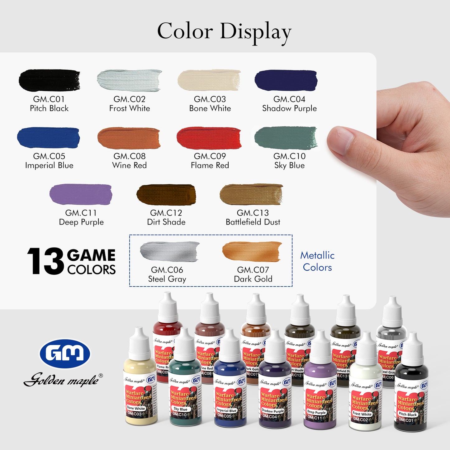 Golden Maple Miniature Paints Set - 13 x 20ml Game Colors Acrylic Paint Set
