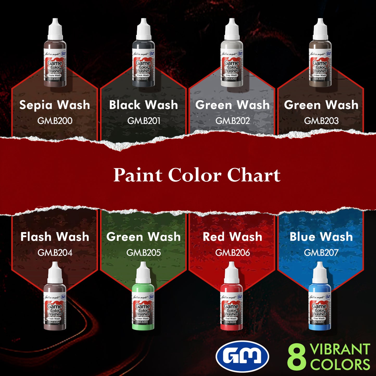 Golden Maple Miniature Paints Set - 8 x 20ml Game Colors Acrylic Paint Set