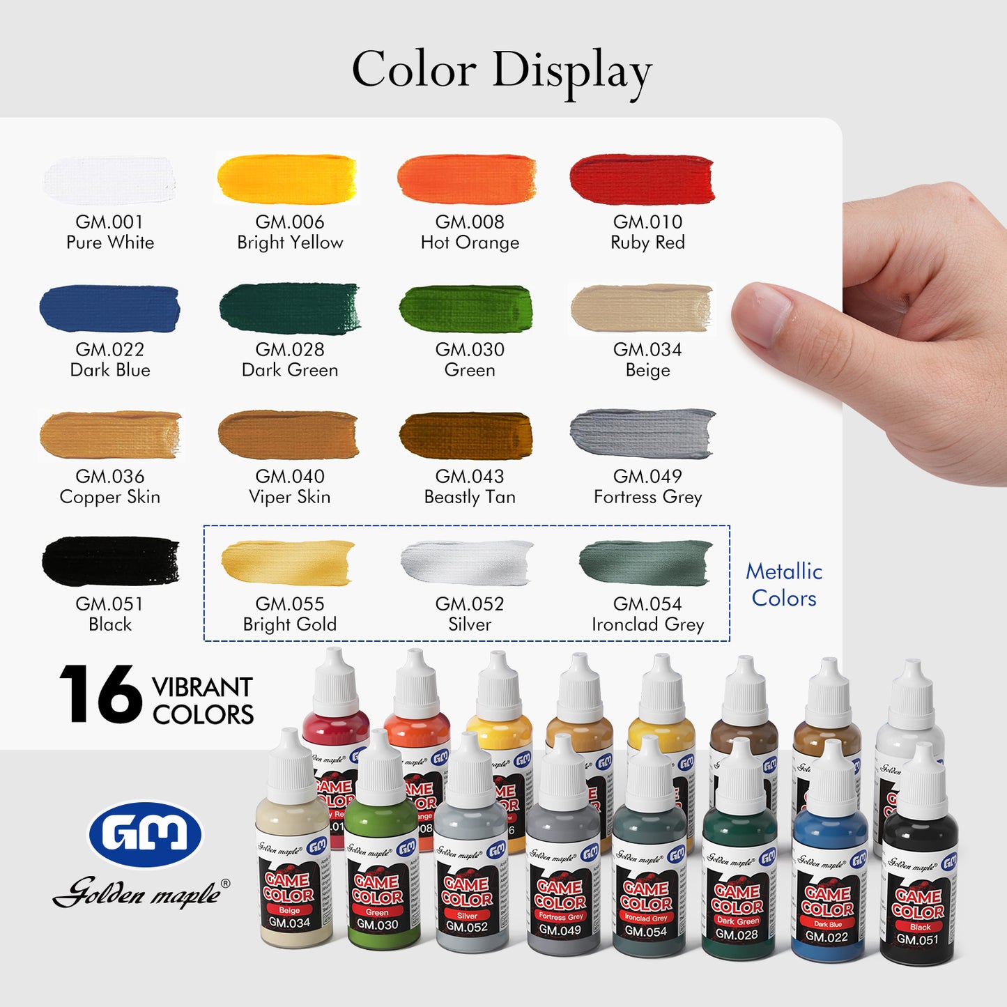 Golden Maple Miniature Paints Set - 16 x 20ml Basic Colors Acrylic Paint Set