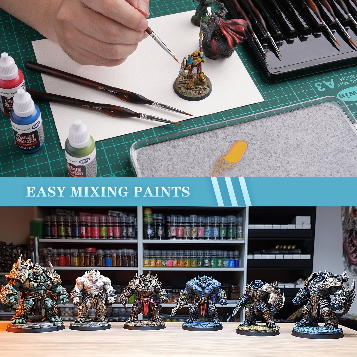 Wet Pallets for Painting Miniatures - Stay Wet Palette for Acrylic Painting Kit with 9PCS Miniature Paint Brushes, 50PCS Pallet Paper, 2PCS Sponge, 1PC Brush Holder, 1PC Sponge Tray