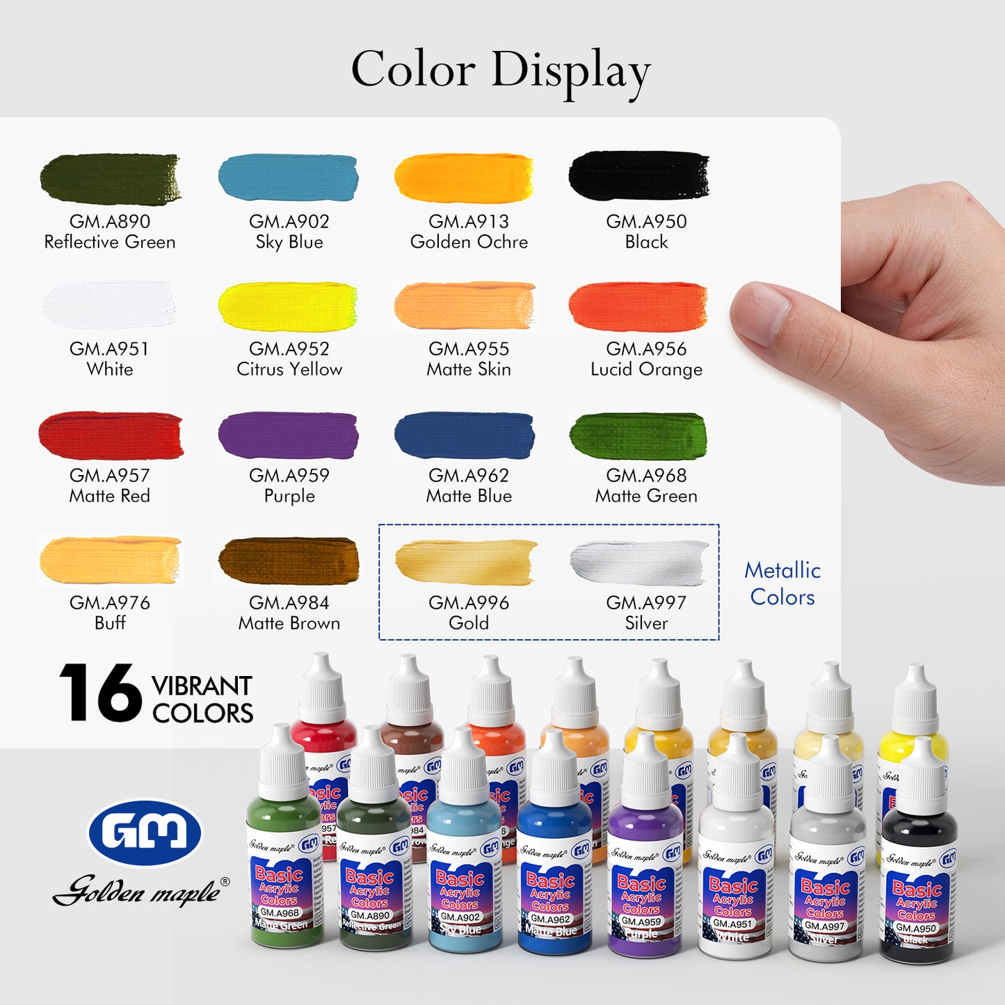 Golden Maple Miniature Paints Set - 16 x 20ml Basic Colors Acrylic Paint Set