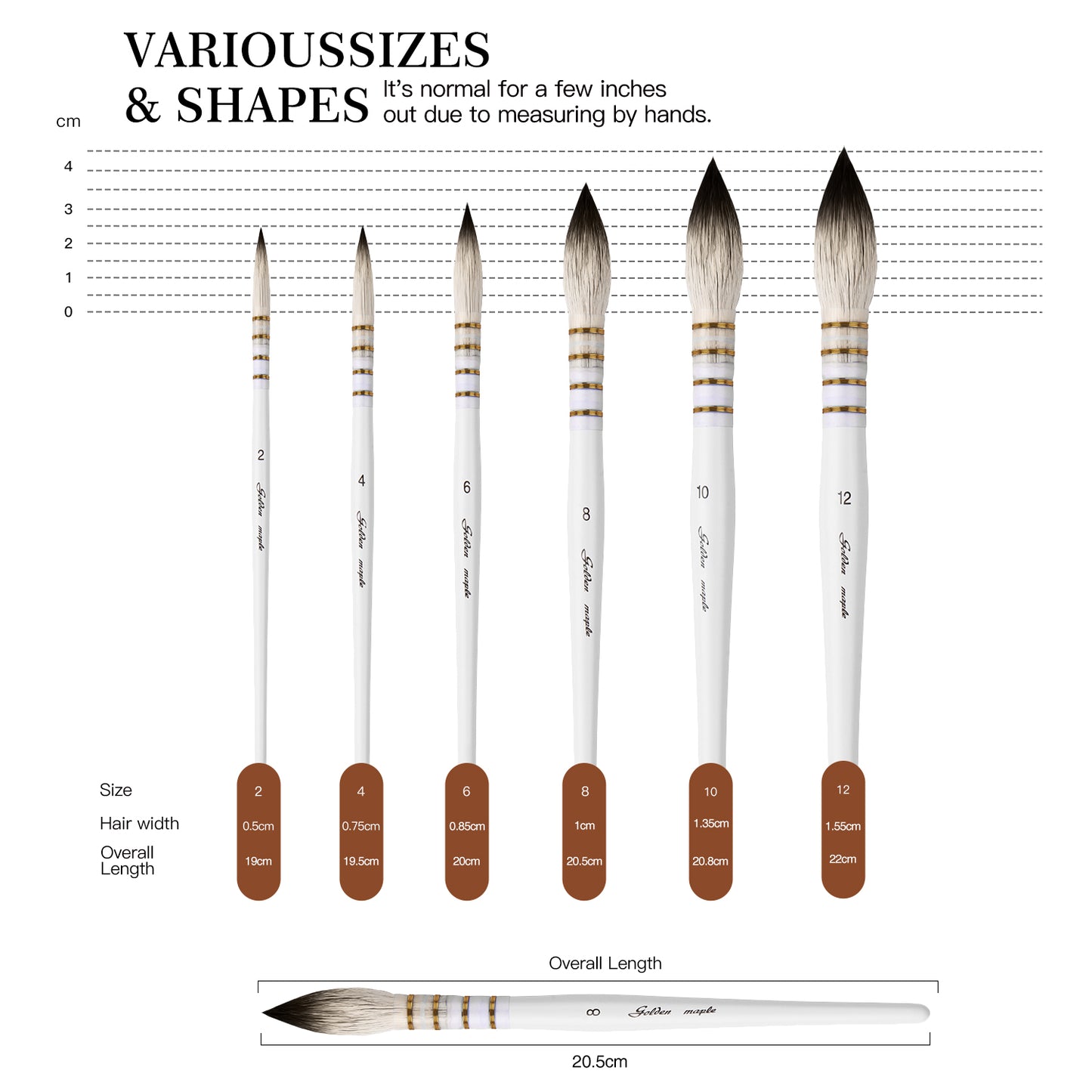 Natural Hair Mop Paintbrush With Round Quill Detail Fine Tip For Watercolor Gouache Ink Painting
