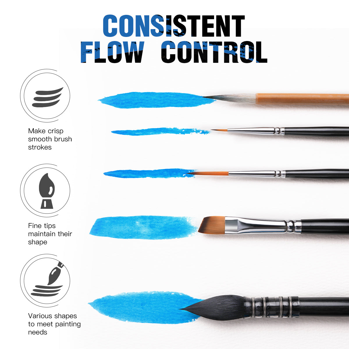Golden Maple & Le Bao Chau 6PCS Professional Watercolor Gouache Brush Set