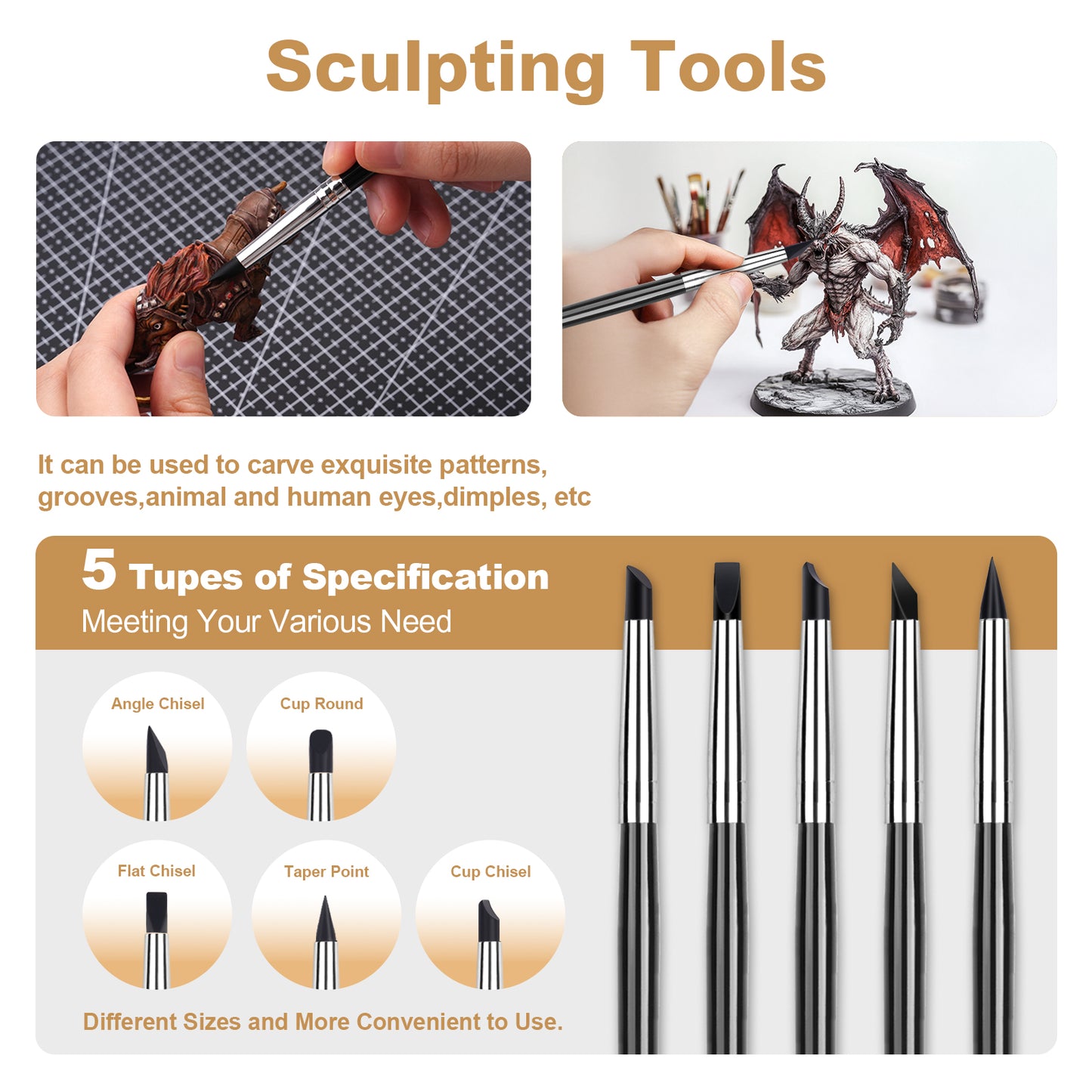 Golden Maple Clay Shapers - Color Shapers Black Firm Clay Coloring Drawing Tool Set - 5pcs Silicone Tips, Clay Shapers, Pottery Painting Tools