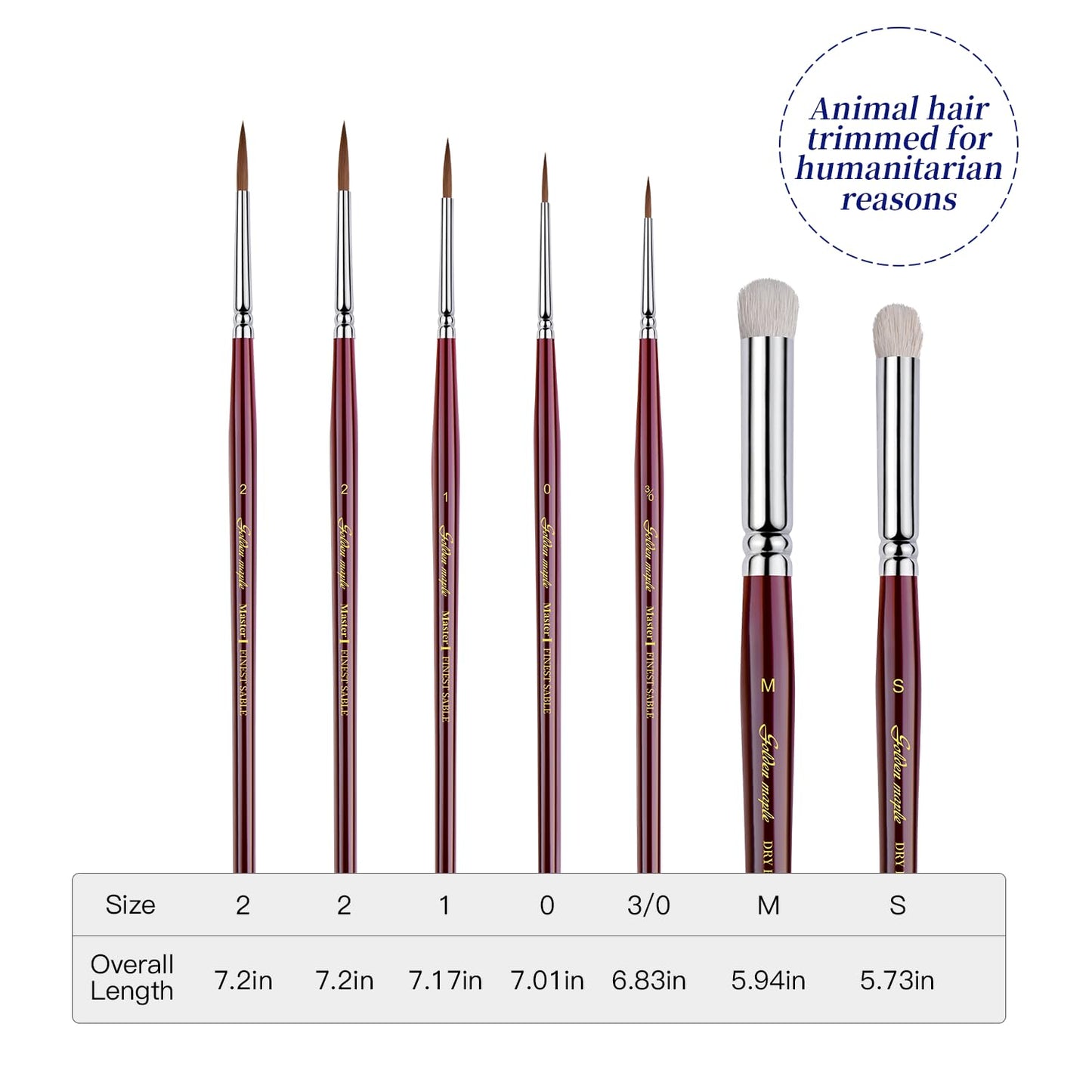 Golden Maple Master I: 5PCS Kolinsky Sable & 2PCS Goat Hair Miniature Paint Brush Set
