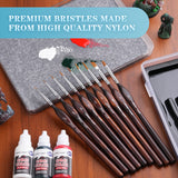Premium Nylon Detail & Miniature Brush Set with Game Color Acrylic Paints in Pure White, Dark Green, Ruby Red.