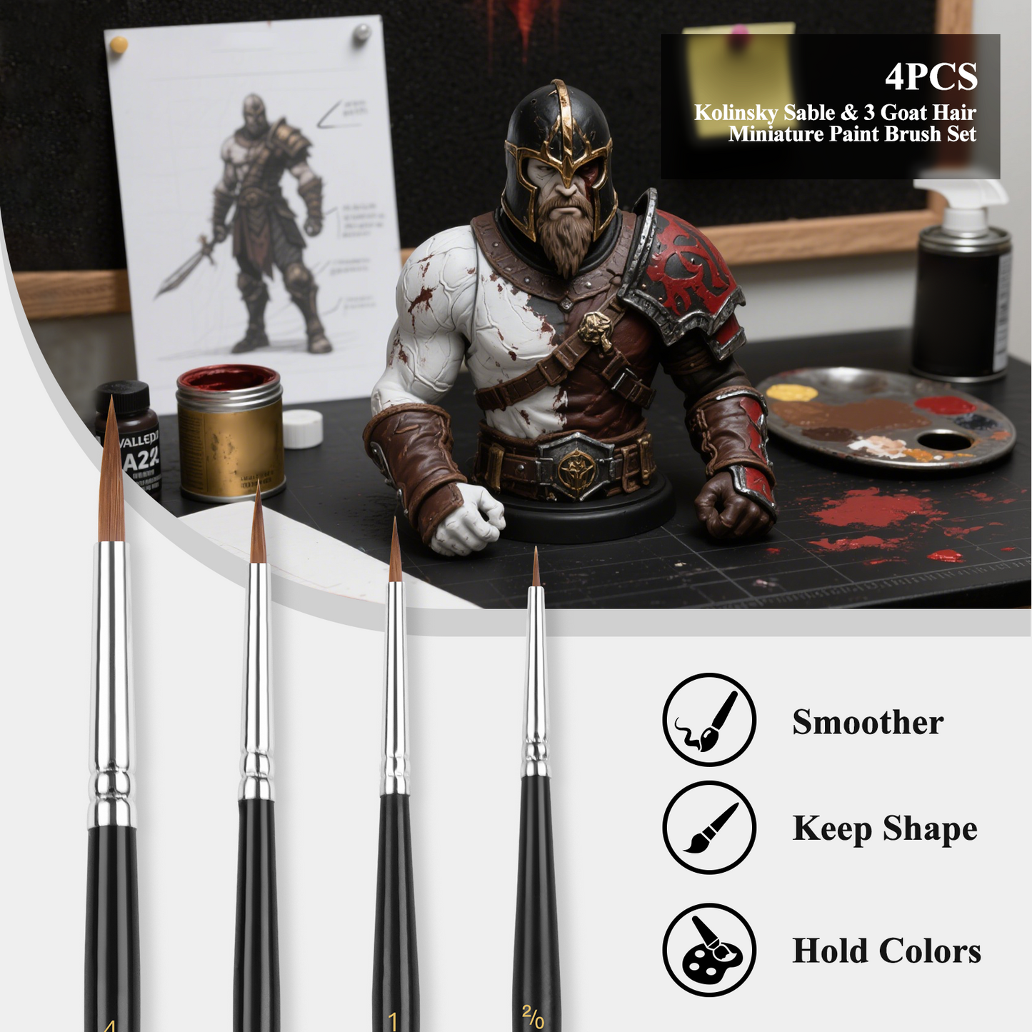 Golden Maple Master I: 7PCS Kolinsky Sable & Goat Hair Miniature Paint Brush Set