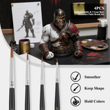 Four miniature brushes in different sizes, suitable for various figure painting needs.