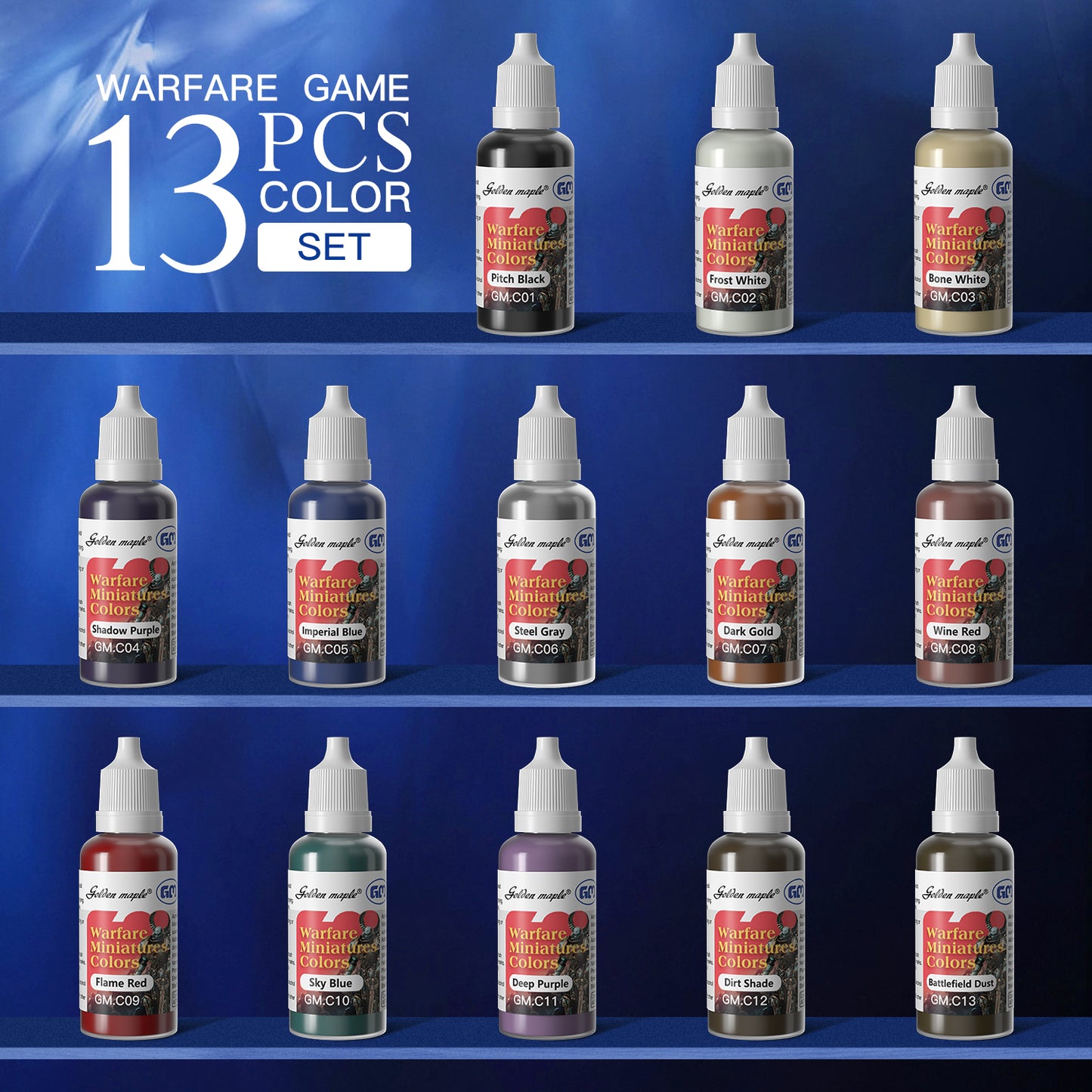 Golden Maple Miniature Paints Set - 13 x 20ml Game Colors Acrylic Paint Set