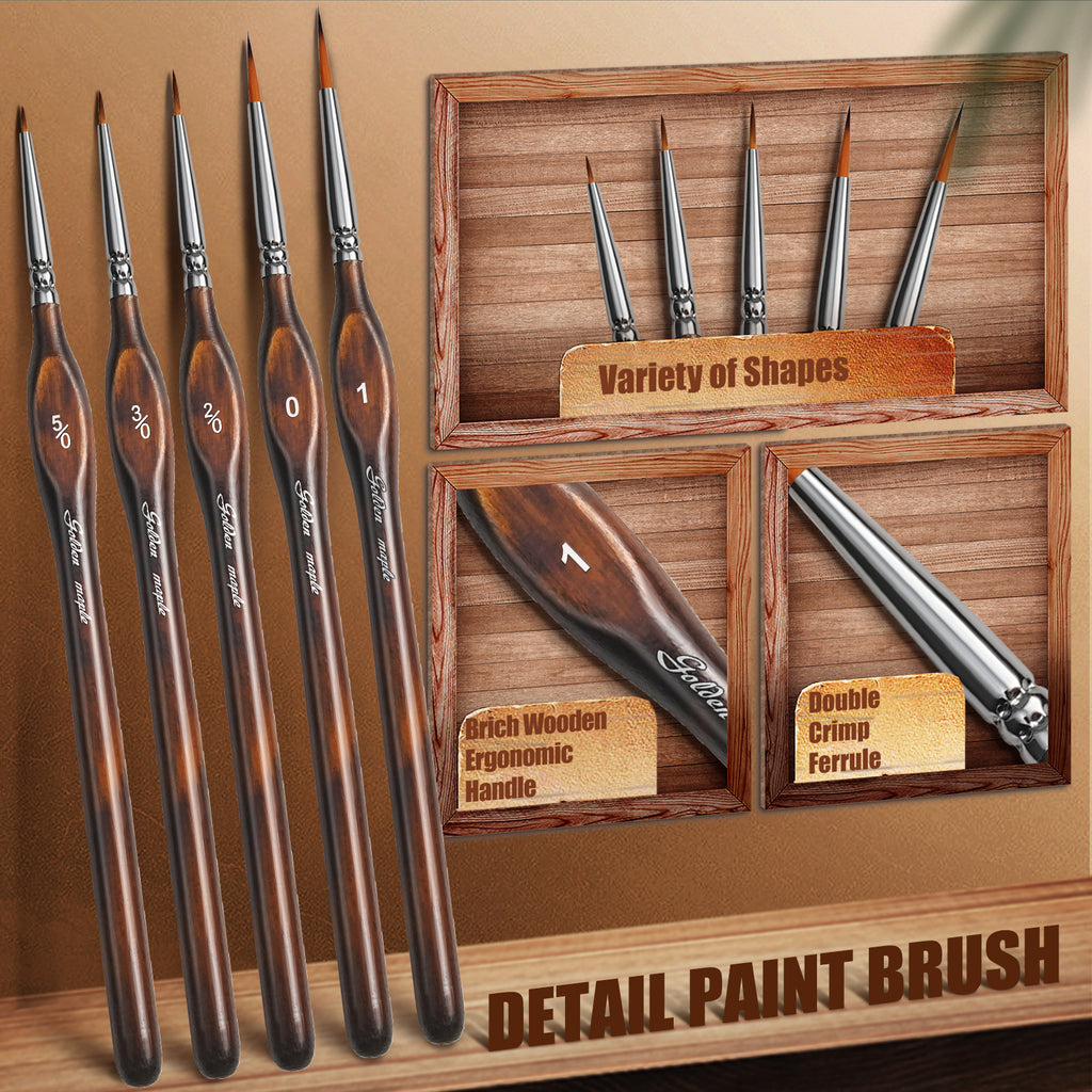 Golden Maple Detail&Dry&Flat Miniature Paint Brushes 10PCS Fine Detail Mix Brush Set for Acrylics, Oils, Watercolors &, Citadel, Figurine, Warhammer 40k