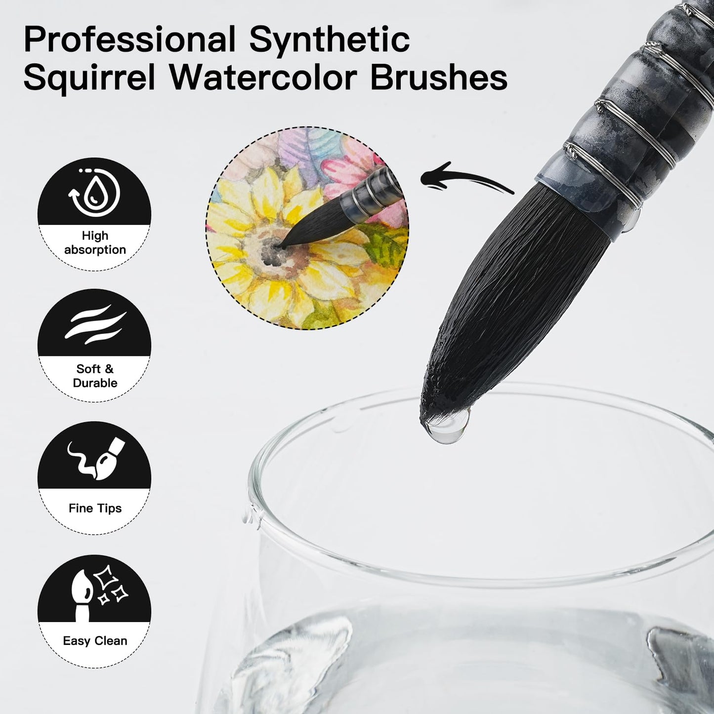 Golden Maple Synthetic Squirrel Hair Watercolor Mop Brush Set