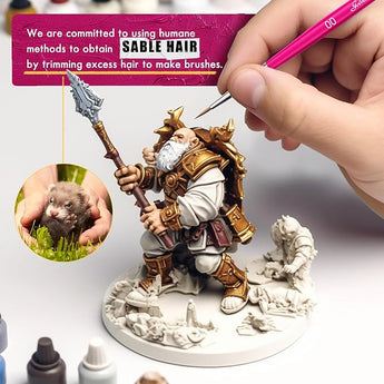 #00 Sable Hair Detail Brush for painting miniature figures. Fine point art brush, humane sourced for model painters.