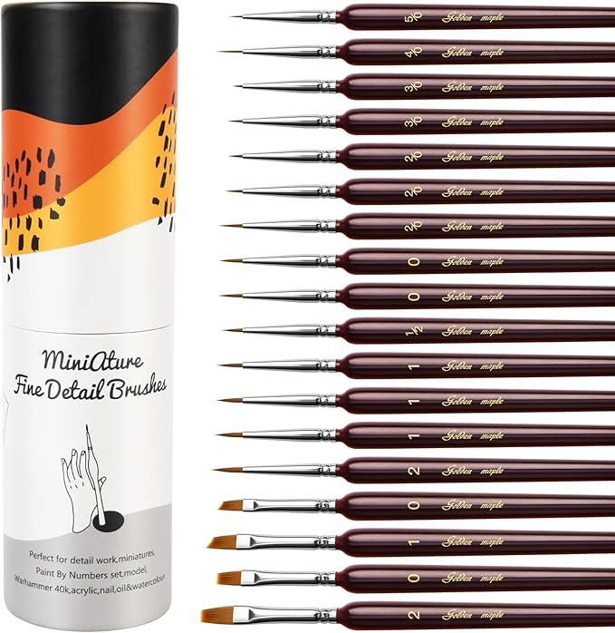 Golden Maple 18PCS Professional Miniature painting Kit Fine detail brushes for acrylics, oils, watercolors & Paint by Number,Citadel,Figurine,3D Model