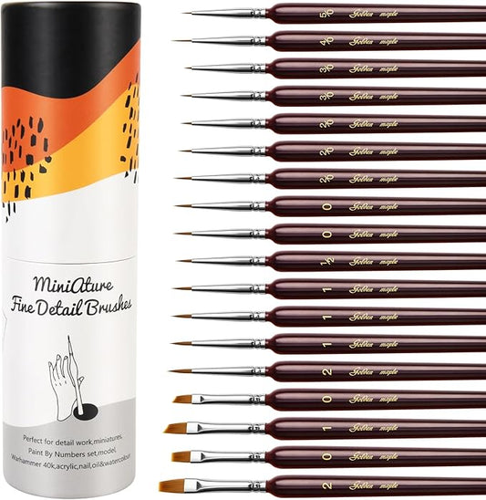 Golden Maple 18PCS Profesjonalny miniaturowy zestaw do malowania Drobnych szczegółów Szczotki do akryli, olejów, akwareli i farb według numeru, Cytadela, Figurka, Model 3D