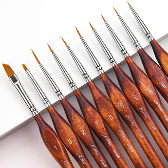 GoldenMaple Micro Detail Paint Brush Set: synthetic nylon fine point, liner & angled brushes for watercolor, acrylic & oil.