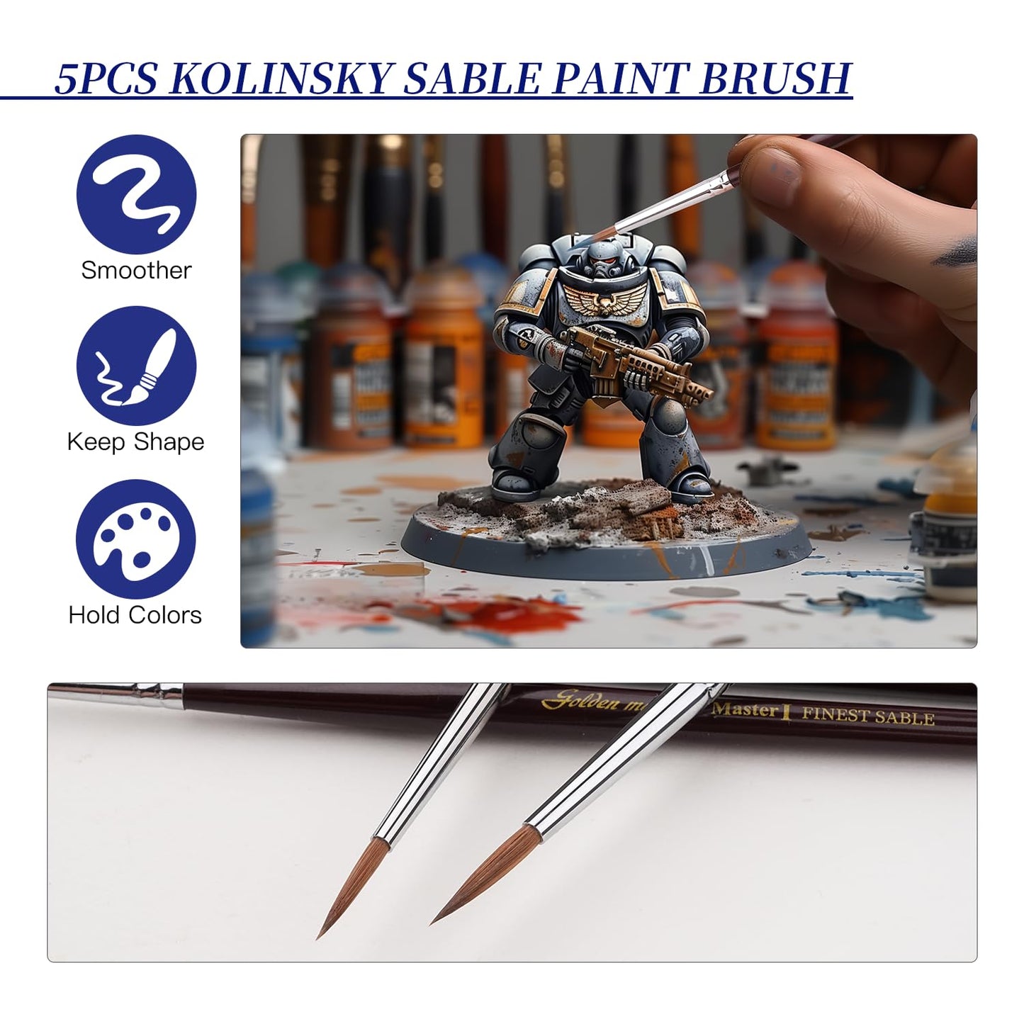 Golden Maple Master I: 5PCS Kolinsky Sable & 2PCS Goat Hair Miniature Paint Brush Set