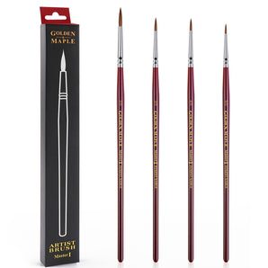 GoldenMaple Master I Artist Brushes with 4 Kolinsky sable detail brushes, sizes 2/0-5/0.