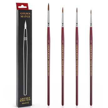 GoldenMaple Master I Artist Brushes with 4 Kolinsky sable detail brushes, sizes 2/0-5/0.