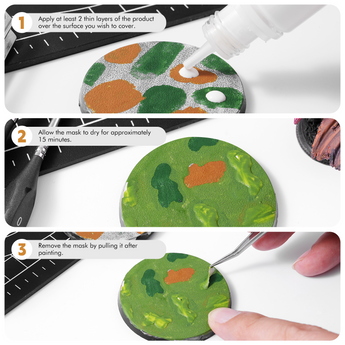 Steps for using masking fluid in miniature model painting