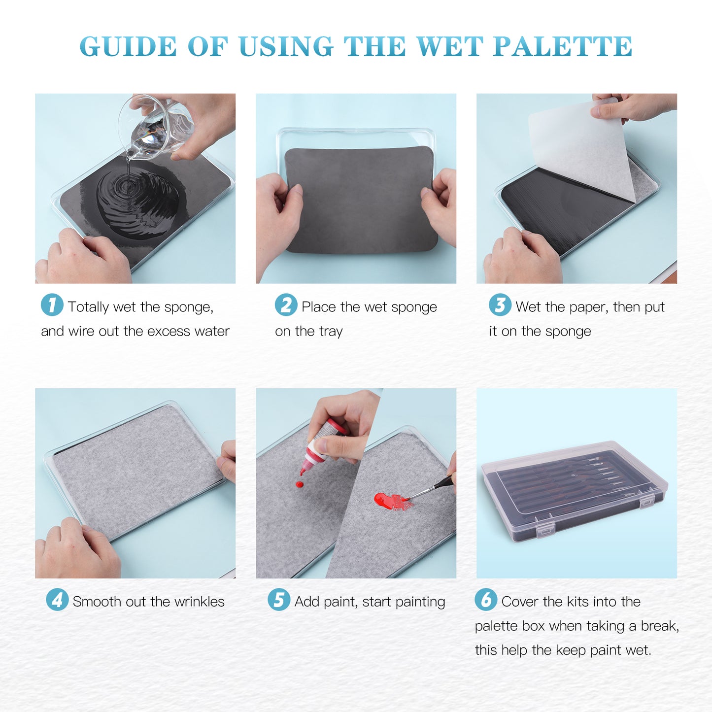 Wet Pallets for Painting Miniatures - Stay Wet Palette for Acrylic Painting Kit with 9PCS Miniature Paint Brushes, 50PCS Pallet Paper, 2PCS Sponge, 1PC Brush Holder, 1PC Sponge Tray