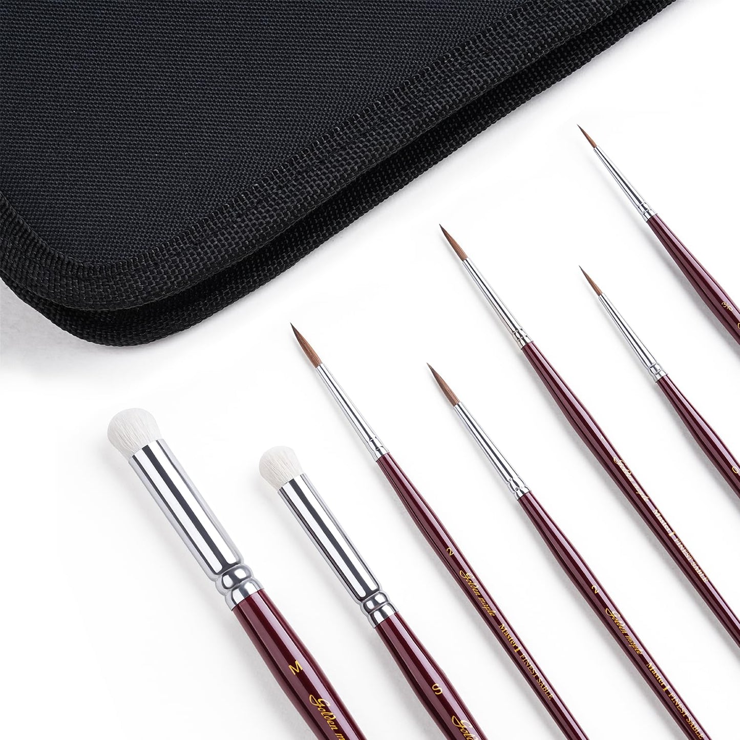 Golden Maple Master I: 5PCS Kolinsky Sable & 2PCS Goat Hair Miniature Paint Brush Set